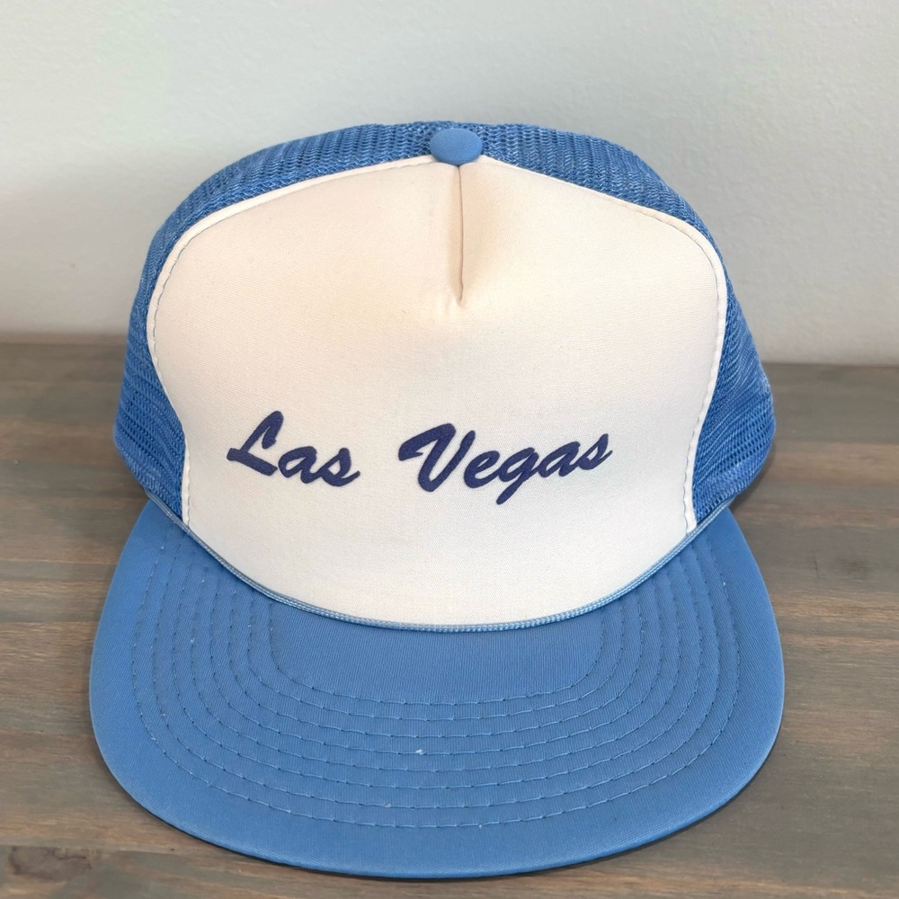 Vintage Sportcap “Las Vegas” Light Blue & White Hipster Snapback Trucker Hat Cap